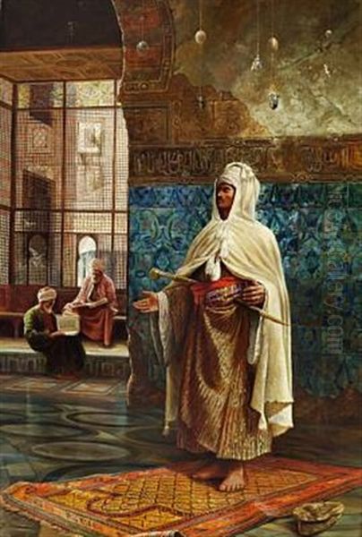 An Arab Praying In The Mosque Oil Painting by Rudolf Ernst