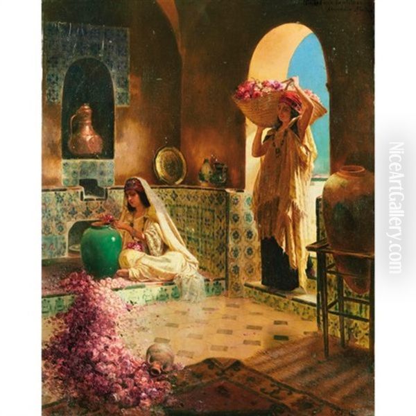 La Cueillette Des Roses Oil Painting by Rudolf Ernst