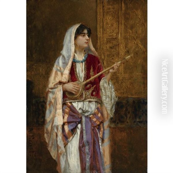 The Dutar Player Oil Painting by Rudolf Ernst