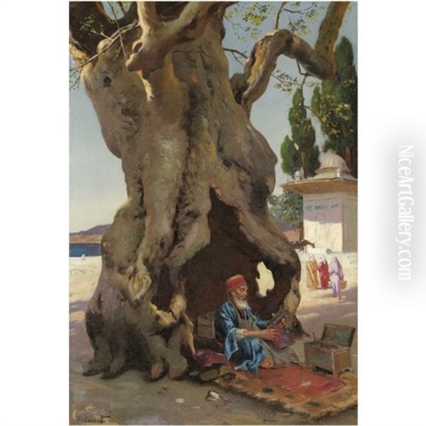 Cobbler In The Shade Of A Baobab Tree Oil Painting by Rudolf Ernst