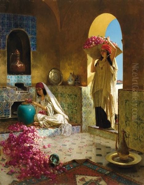 La Cueillette Des Roses Oil Painting by Rudolf Ernst