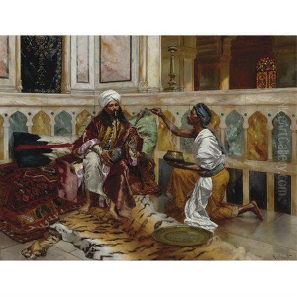 The Waterpipe Smoker Oil Painting by Rudolf Ernst