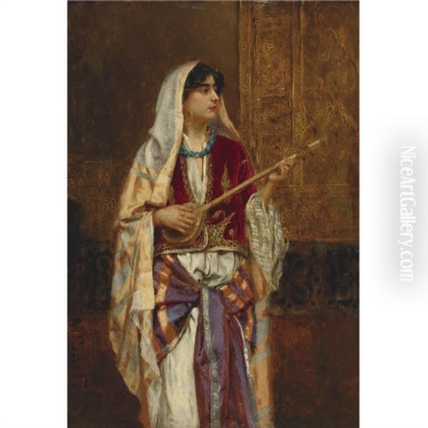 The Dutar Player Oil Painting by Rudolf Ernst