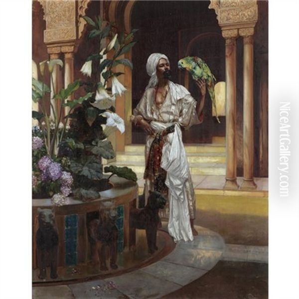 Admiring The Parrot Oil Painting by Rudolf Ernst