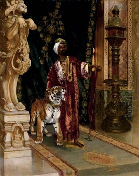 A Sultan With A Tiger Oil Painting by Rudolf Ernst