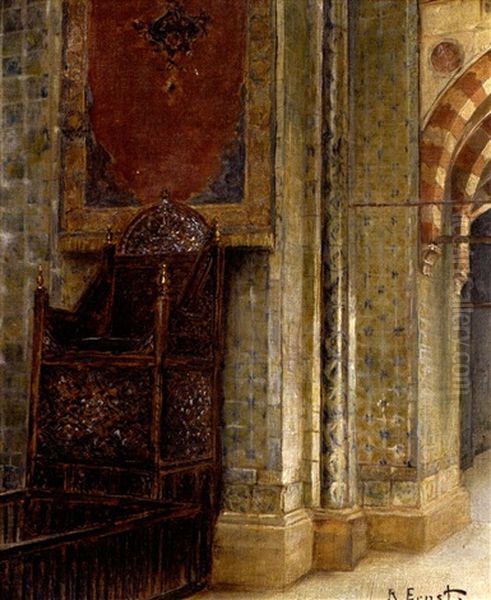 Interieur De Mosquee A Constantinople - Mosquee Rostem(?) Oil Painting by Rudolf Ernst