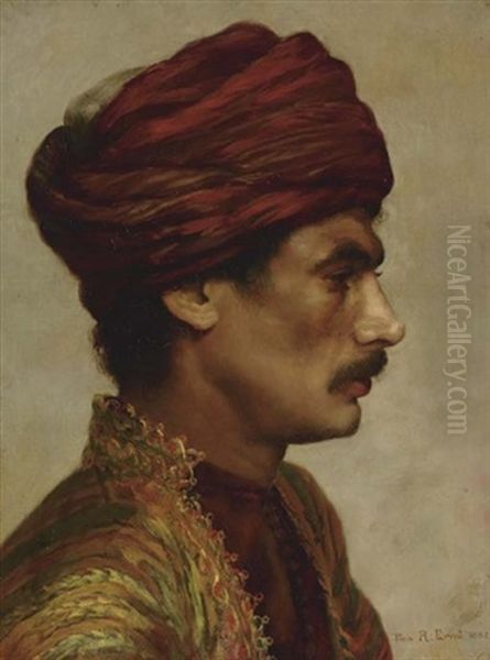 Profile Portrait Of A Man In A Red Turban Oil Painting by Rudolf Ernst