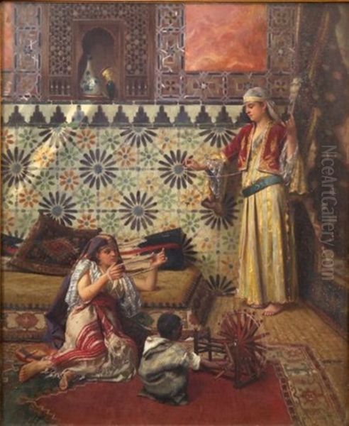 Winding Yarn Oil Painting by Rudolf Ernst