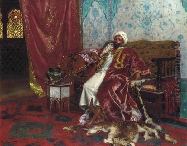 A Royal Attendant In A Palace Interior Oil Painting by Rudolf Ernst