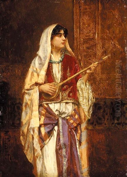 The Mandolin Player Oil Painting by Rudolf Ernst