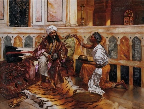 Preparing The Hookah Oil Painting by Rudolf Ernst