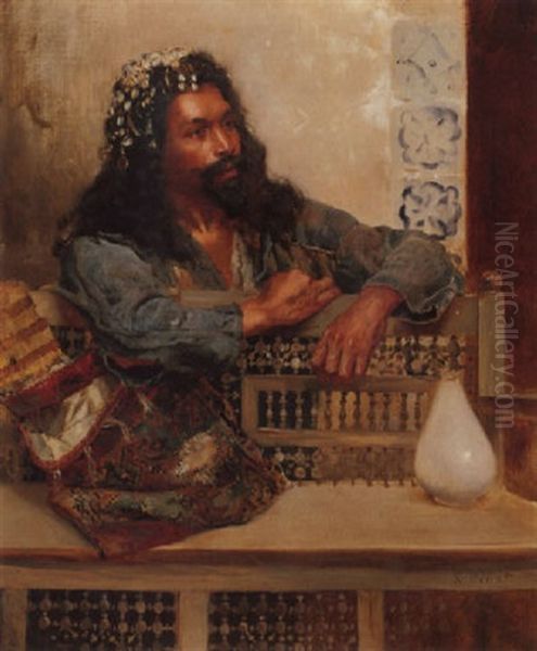 Man In An Interior Oil Painting by Rudolf Ernst