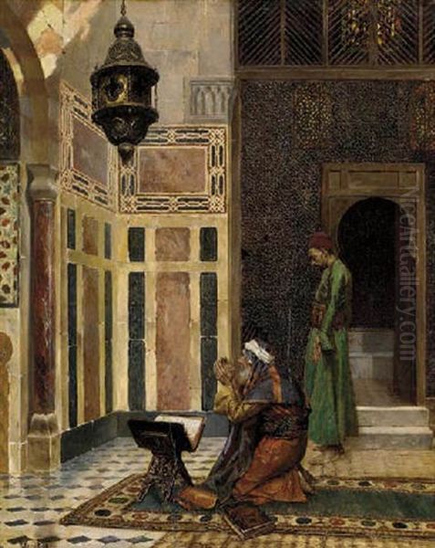 Prayer In The Mosque Oil Painting by Rudolf Ernst