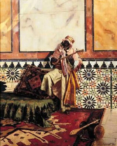 Gnaoua In A North African Interior Oil Painting by Rudolf Ernst