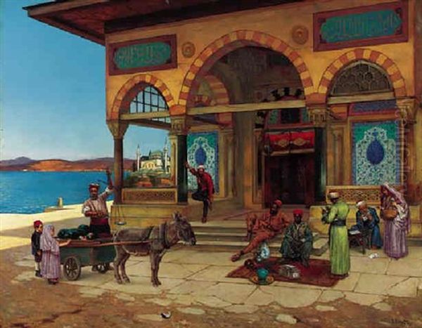 Outside The Selim Turbe, Constantinople Oil Painting by Rudolf Ernst