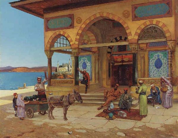 Outside The Selim Turbe, Constantinople Oil Painting by Rudolf Ernst