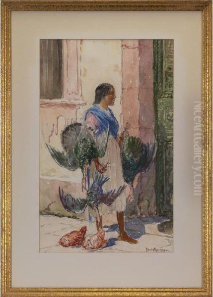 Woman With Chickens And Turkeys Oil Painting by Paul Ashbrook