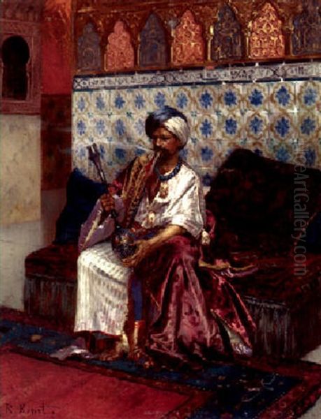 An Arab Smoking A Hookah Oil Painting by Rudolf Ernst