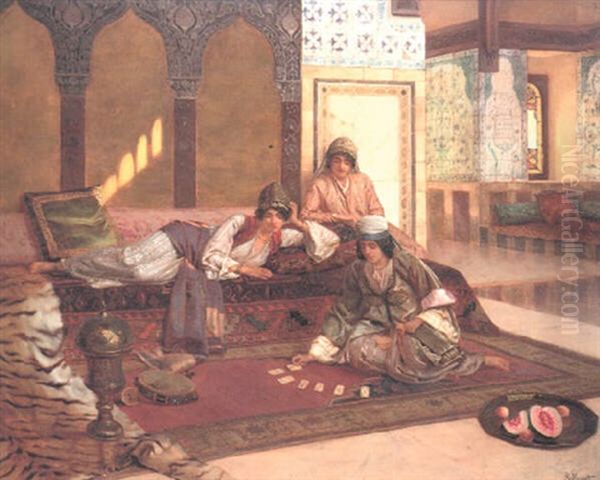 Playing Cards In The Harem Oil Painting by Rudolf Ernst