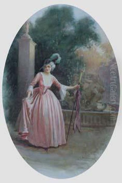 Lady In A Garden Oil Painting by William F. Ashburner