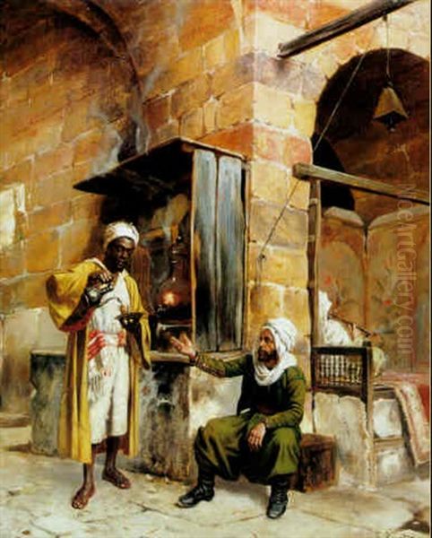 A Coffee Seller Oil Painting by Rudolf Ernst