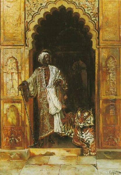 The Palace Guard With The Pasha's Tiger Oil Painting by Rudolf Ernst