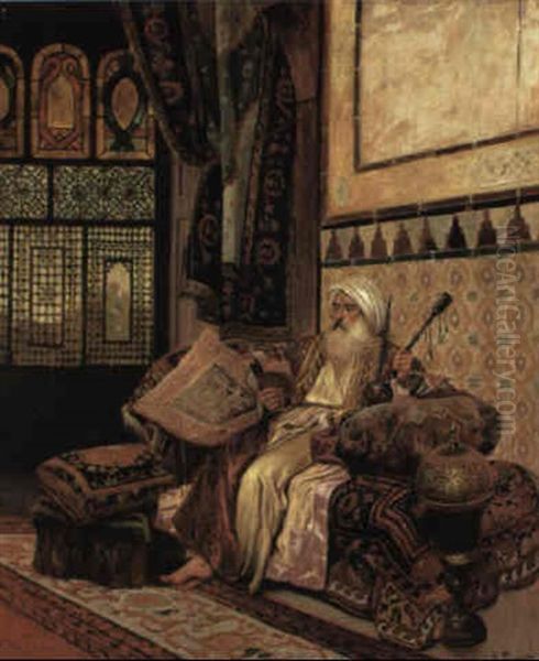 A Scholarly Book Oil Painting by Rudolf Ernst