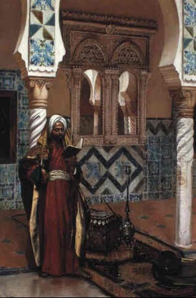 Arab Man Reading In A Mosuqe Oil Painting by Rudolf Ernst