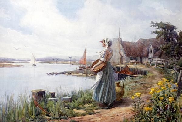 Waiting For The Ferry Oil Painting by William F. Ashburner