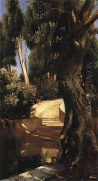 The Staircase Under The Trees Oil Painting by Rudolf Ernst