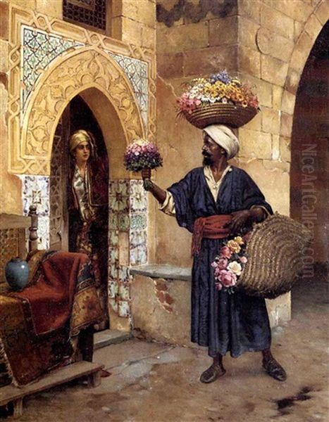 Le Marchand De Fleurs Oil Painting by Rudolf Ernst