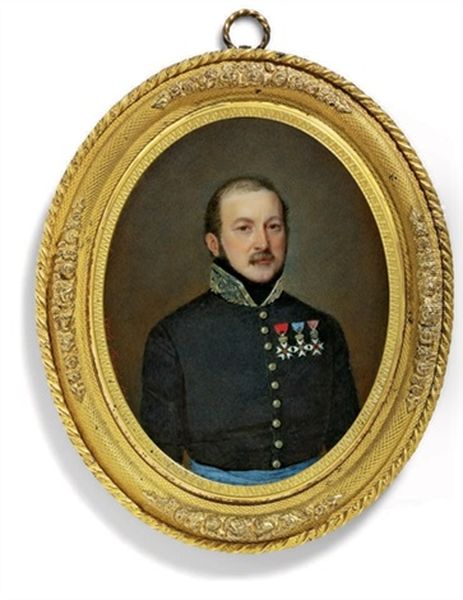 An Officer In Military Uniform, Blue Coat With Silver-embroidered Collar Oil Painting by Carlo (Charles) Errani