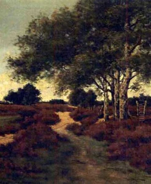 Country Road With Heather Oil Painting by Adolphes P.H.J. van Weezel Errens