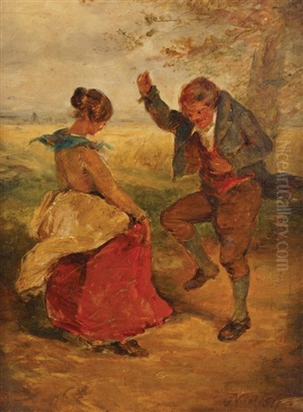 The Jig. A Couple Dancing In A Landscape Setting Oil Painting by Nicol Erskine