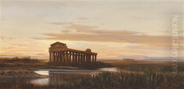 Tempel Hera In Paestum Oil Painting by Marie Ertl