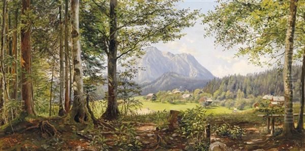 Lieblingsplatzchen - Blick Auf Den Sarstein Und Lichtersberg Nachst Alt-aussee In Steiermark Oil Painting by Marie Ertl