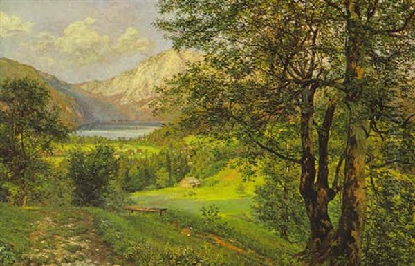 Motiv Nachst Alt Ausee, Aussicht Vom Fuchsbauer Auf Den See Und Die Trisslwand Oil Painting by Marie Ertl