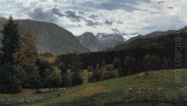 Dachsteinansicht Von Altaussee/fuchsbauer Oil Painting by Marie Ertl