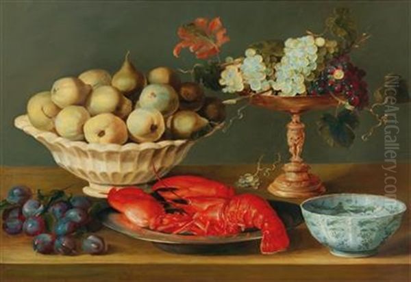 Still Life With A Lobster Oil Painting by Jacob Foppens van Es (Essen)