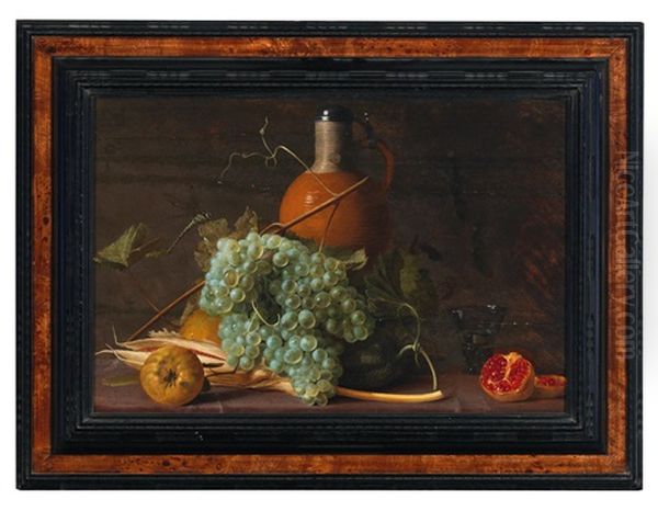 Still Life Of Fruit With A Stoneware Jug Oil Painting by Jacob Foppens van Es (Essen)