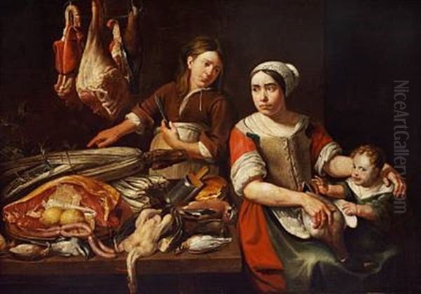 At The Butcher Oil Painting by Jacob Foppens van Es (Essen)