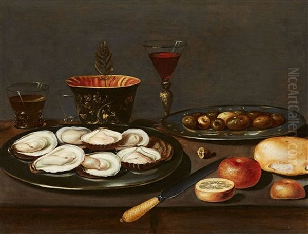 Still Life With Oysters And Olives Oil Painting by Jacob Fopsen van Es