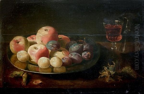 Nature Morte Avec Une Assiette De Prunes Et Deux Verres De Vin Oil Painting by Jacob Fopsen van Es