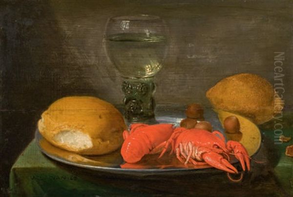 Stillleben Mit Romer, Hummer, Brotchen Und Zitrone Oil Painting by Jacob Fopsen van Es