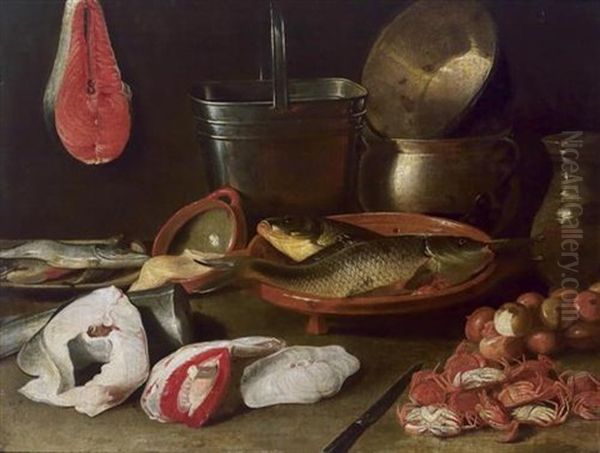 Stilleben Mit Fischen Und Kuchengerat Oil Painting by Jacob Fopsen van Es