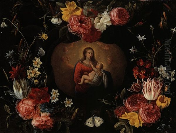 Madonna In Blumenkranz (in Collab. W/hendrik Van Balen) Oil Painting by Jacob Fopsen van Es