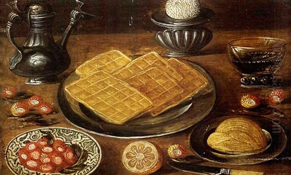 Nature Morte Aux Plats De Gaufres Et De Fraises Oil Painting by Jacob Fopsen van Es