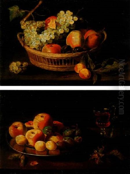 Des Pommes Et Des Prunes Dans Un Plat En Etain, Des Noisettes Et Des Verres De Vin Sur Un Entablement En Bois Oil Painting by Jacob Fopsen van Es