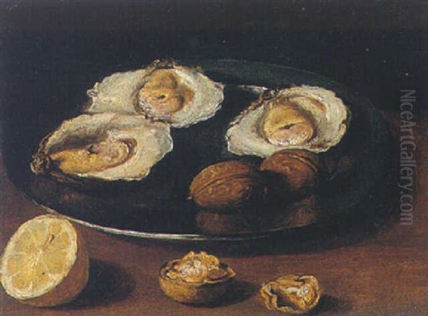 Still Life With Oysters And Walnuts Oil Painting by Jacob Fopsen van Es