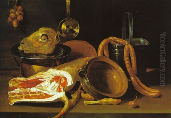 Stilleben Mit Fleisch, Wursten Und Kuchengeschirr Oil Painting by Jacob Fopsen van Es